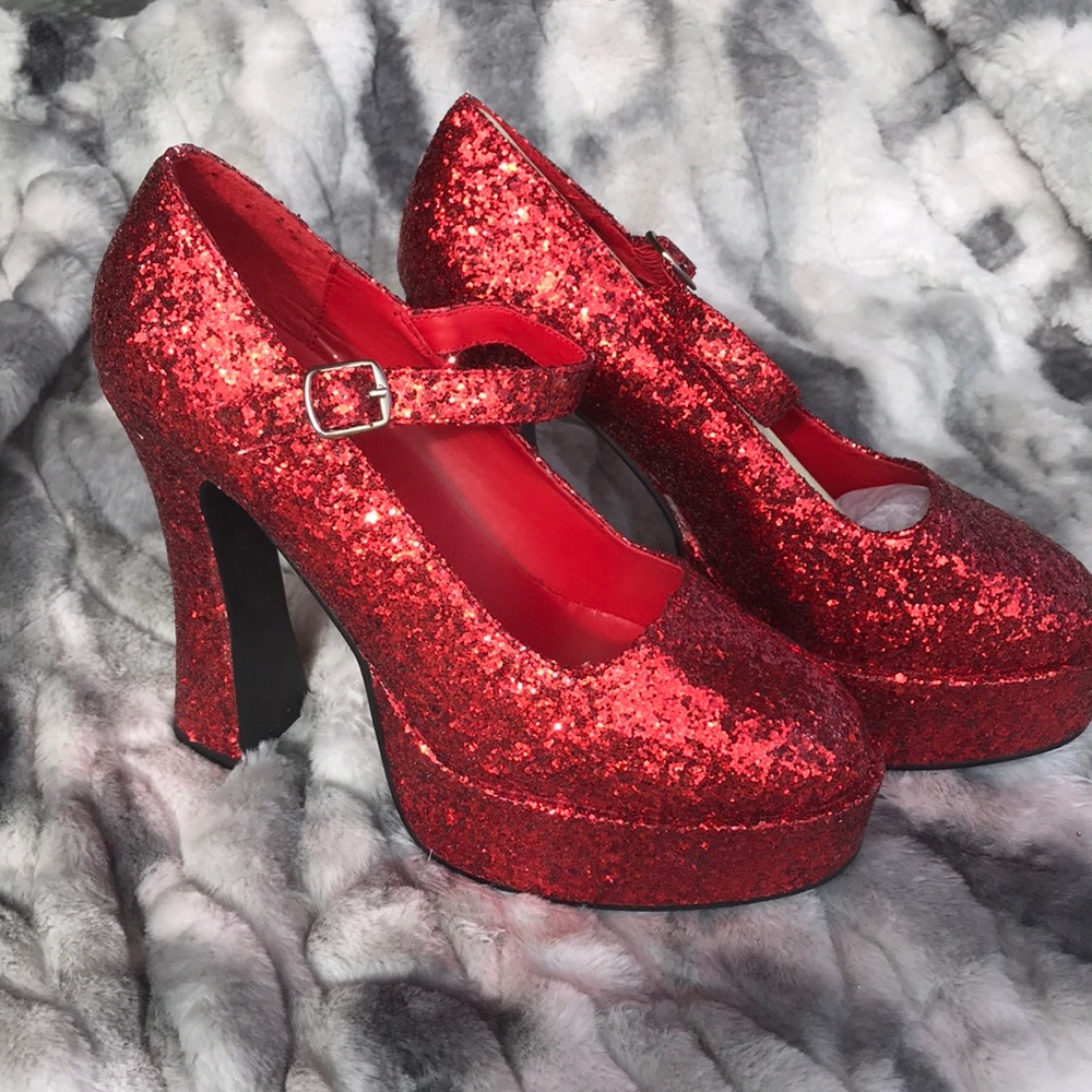 Red sequin platform heels size 10 by Ellie